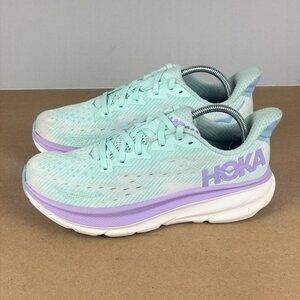 Hoka Clifton 9 Athletic Running Shoes Womens 7 Sunlit Ocean Lilac Mist Low Top